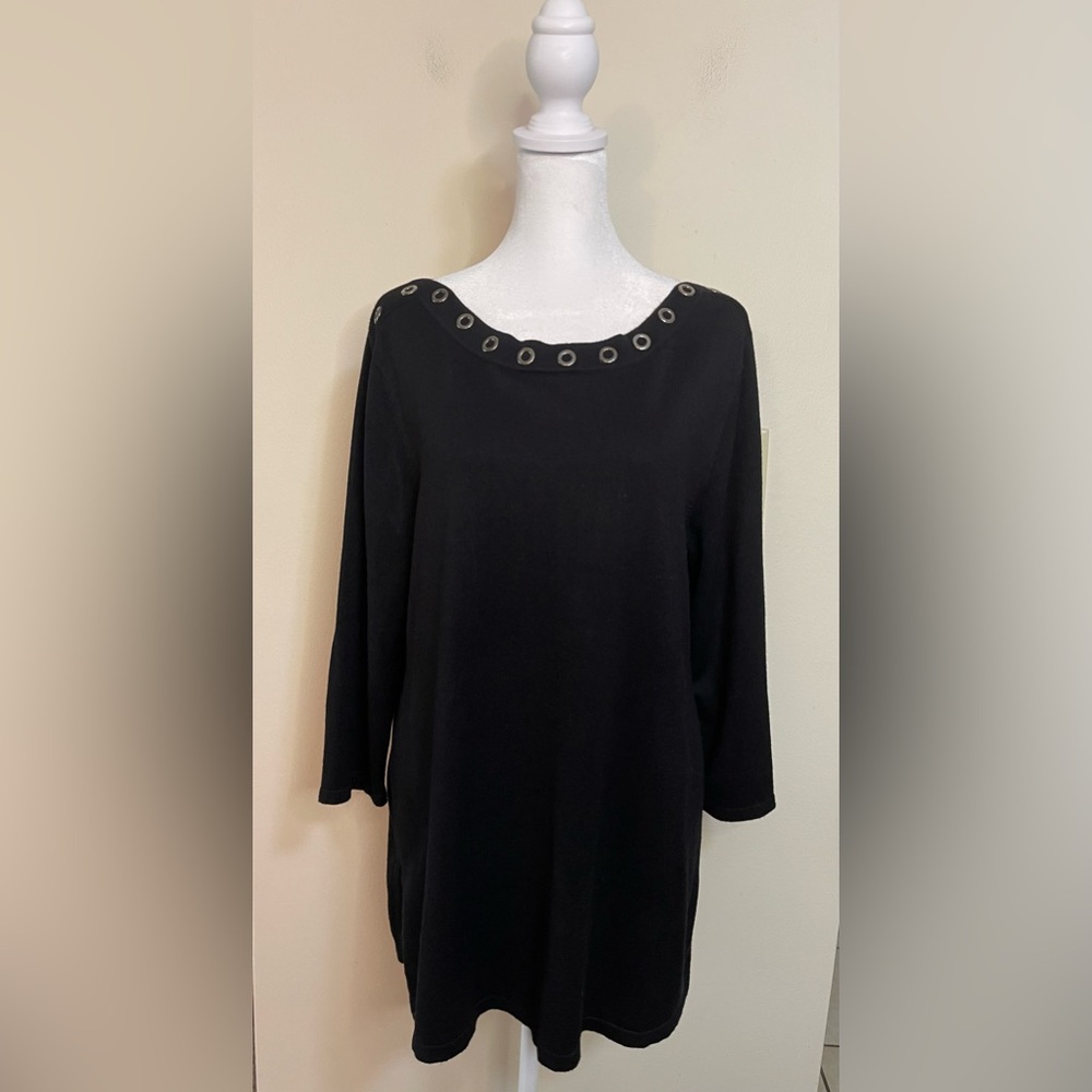 Cable & Sauce Women’s Sweater Top Pullover Grommet Trim 3/4 Sleeves Size Large